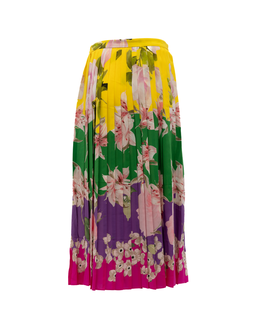Plated Floral Skirt Yellow