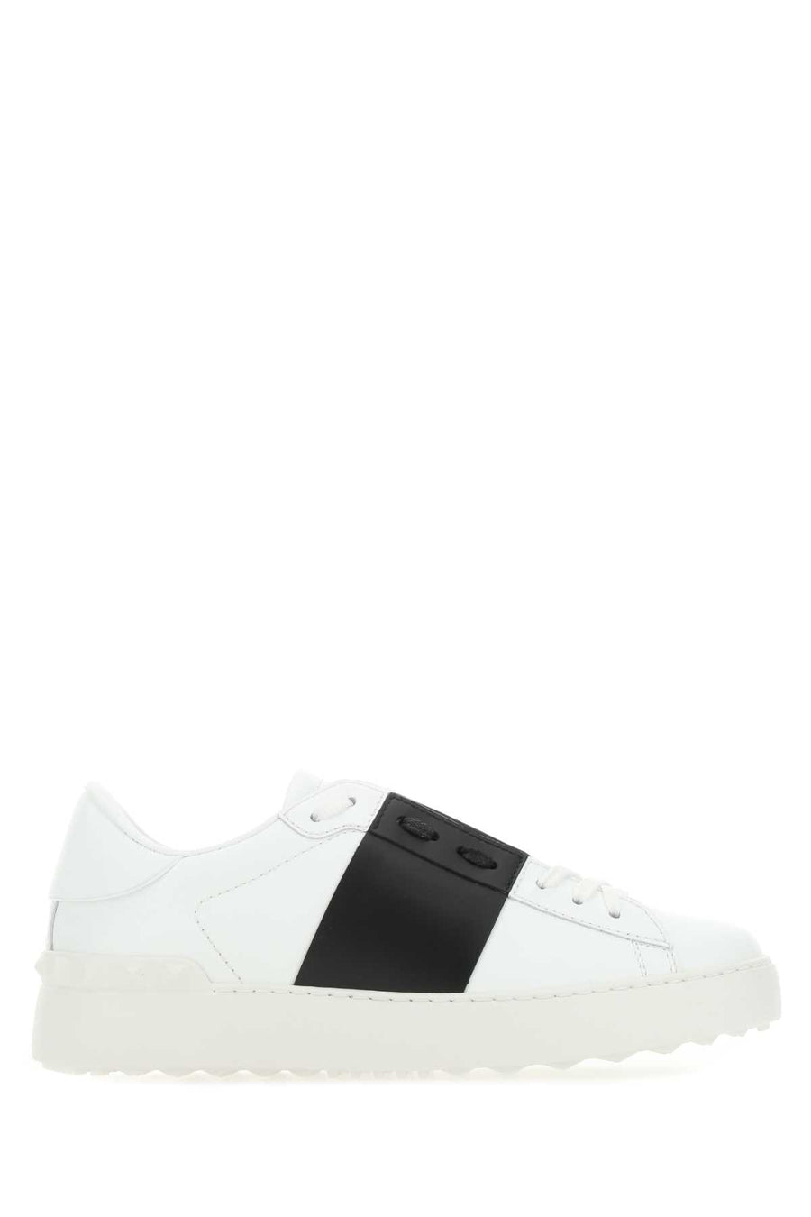White Leather Open Sneakers With Black Band Bianconerobianco