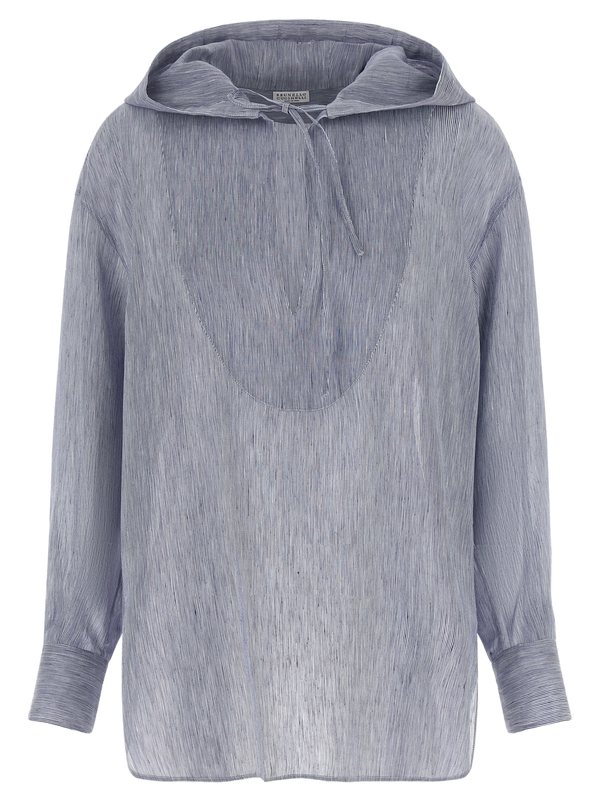 Brunello Cucinelli 78% Linen hoodie in blue