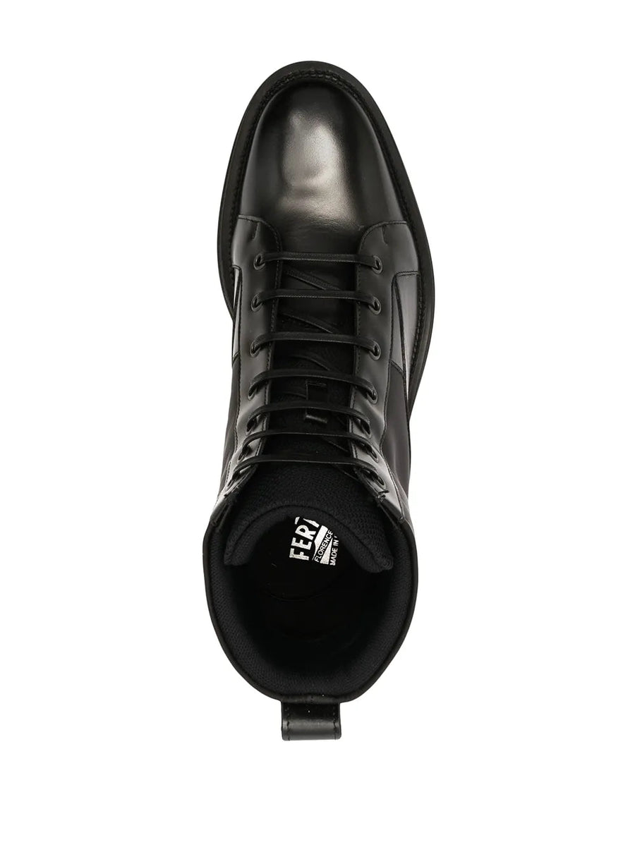 Ferragamo calf leather/fabric ankle boot in black