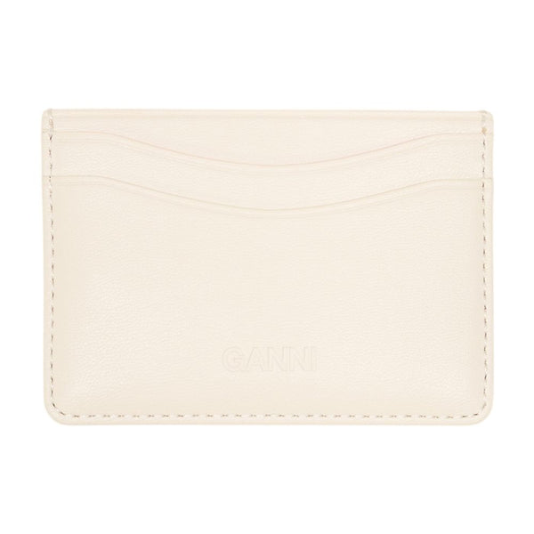 Ganni Calfskin card case in cream