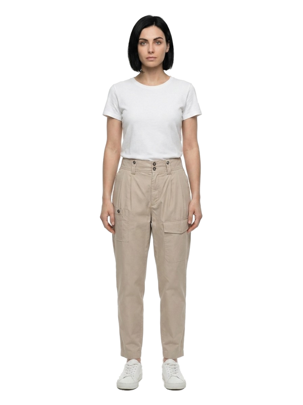 Beige Cotton Cargo Pants