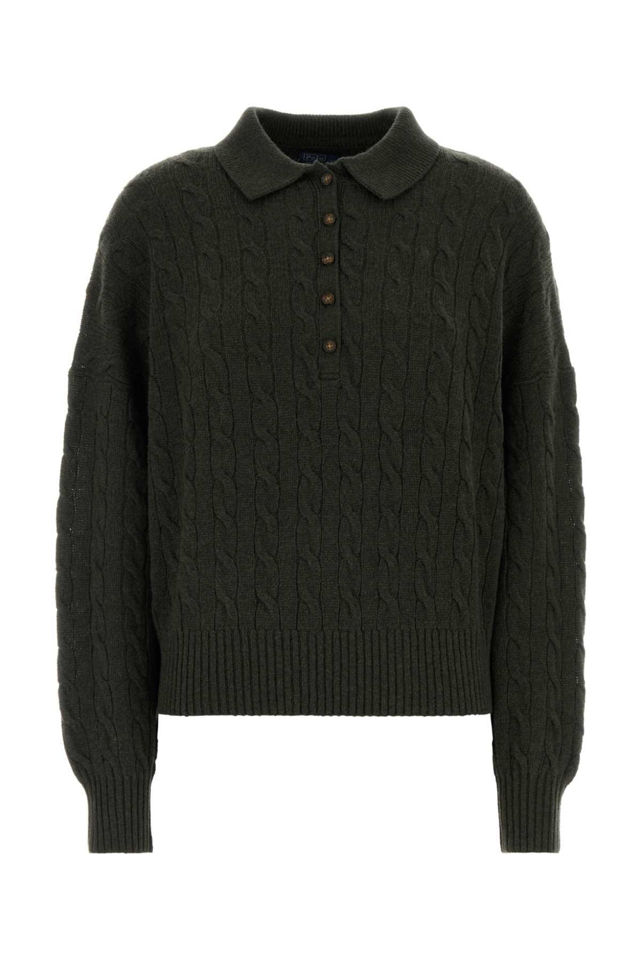 Bottle Green Wool Blend Polo Shirt Oliveumberheather Exterior: Cashmere