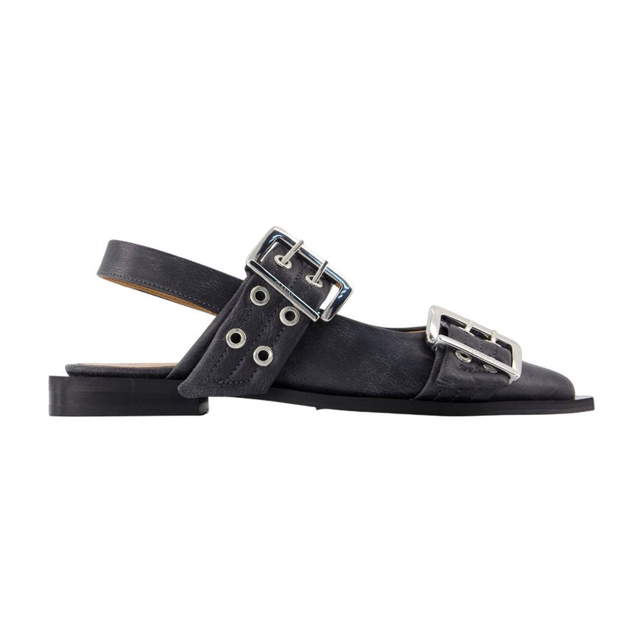 Ganni Leather flat in gray