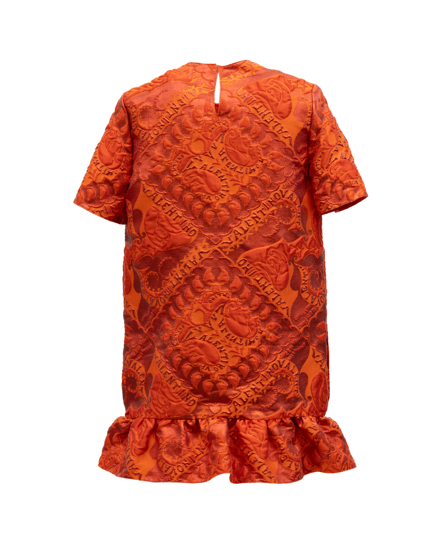 Orange Short Sleeve Ruffle Hem Dress