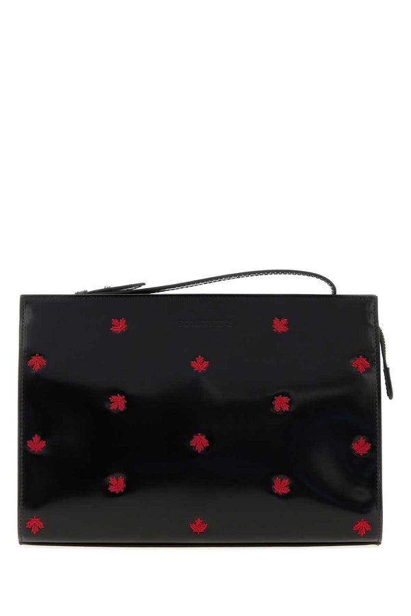 Dsquared2 Exterior: 100% Leather; Lining: 100% Fabric; Finishing: Silver metal clutch in black