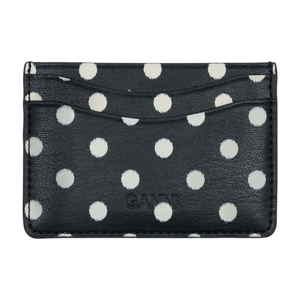 Ganni Calfskin card case in black