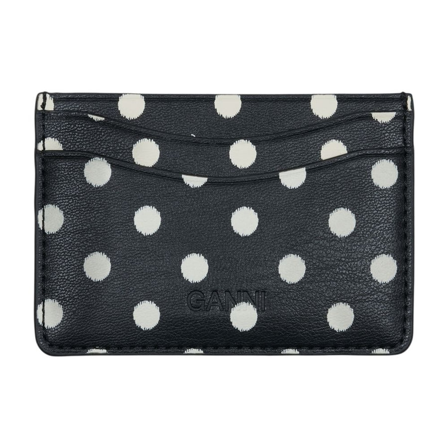 Ganni Calfskin card case in black