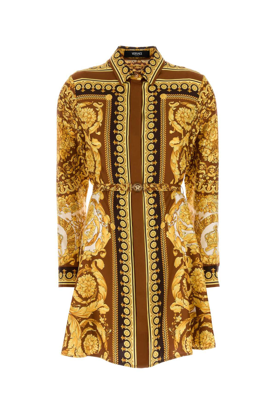 Versace 100% Silk shirt dress in brown