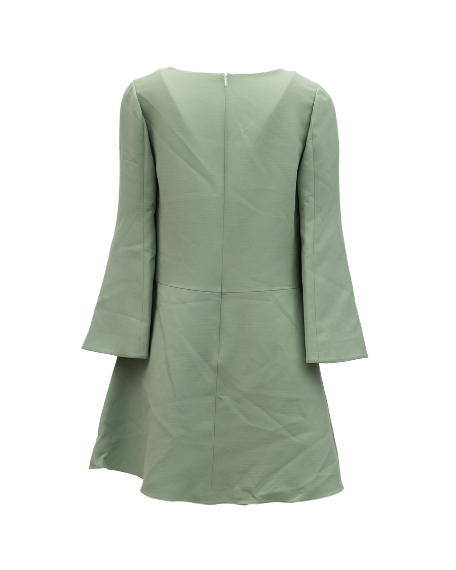 Sage Green V-Neck Dress With Bell Sleeves