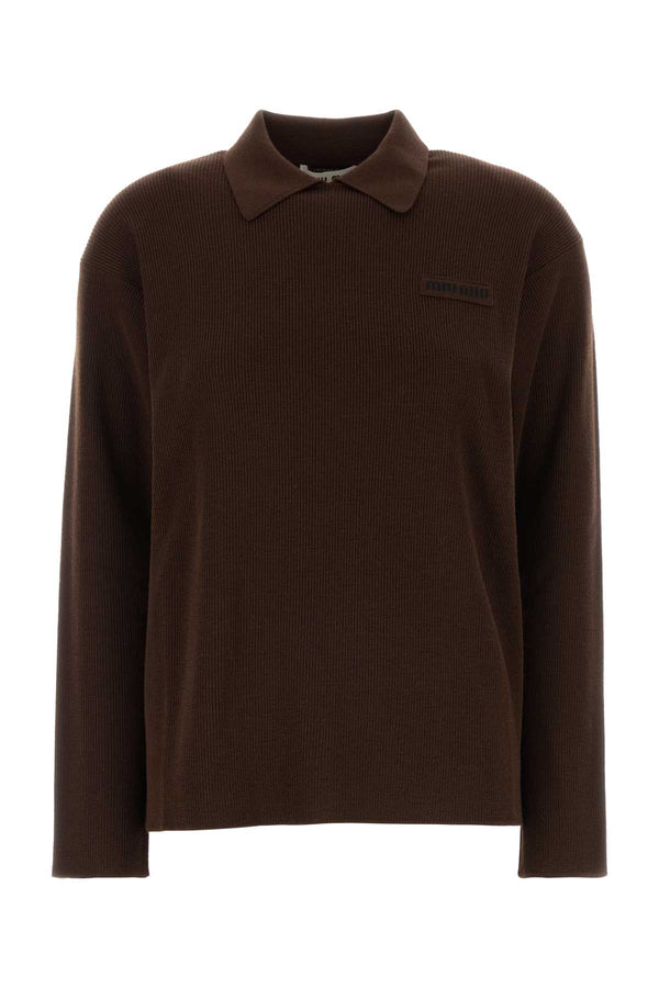 Miu Miu 100% Virgin wool polo shirt in brown