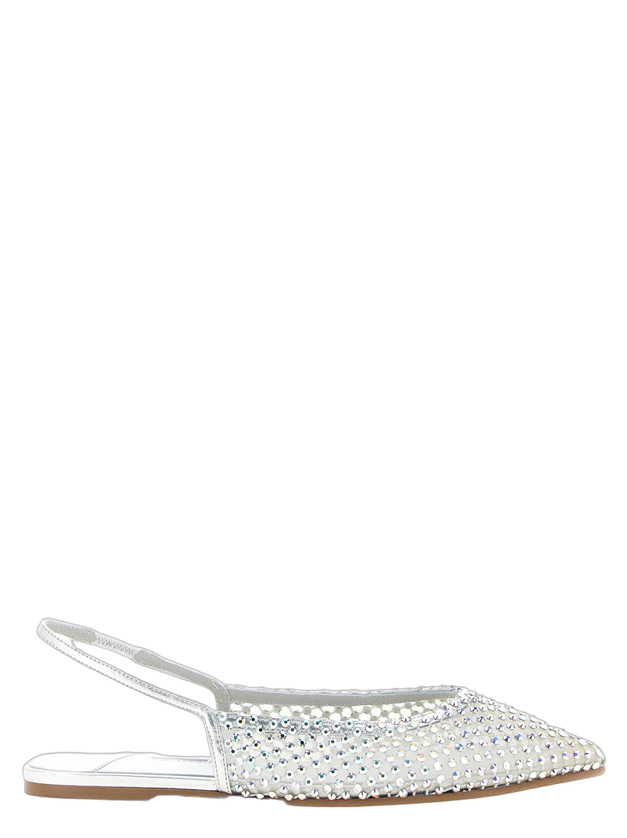 Le Silla Polyester mesh upper with iridescent crystals ballet flat in silver