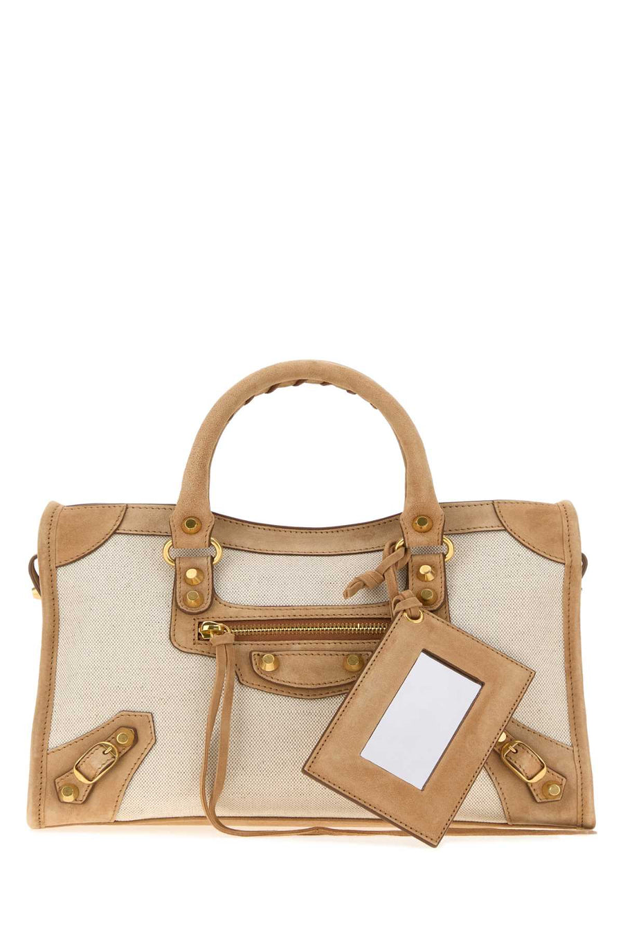 Two-Tone Canvas And Suede Small Le City Handbag Natural/camel Borse A Mano