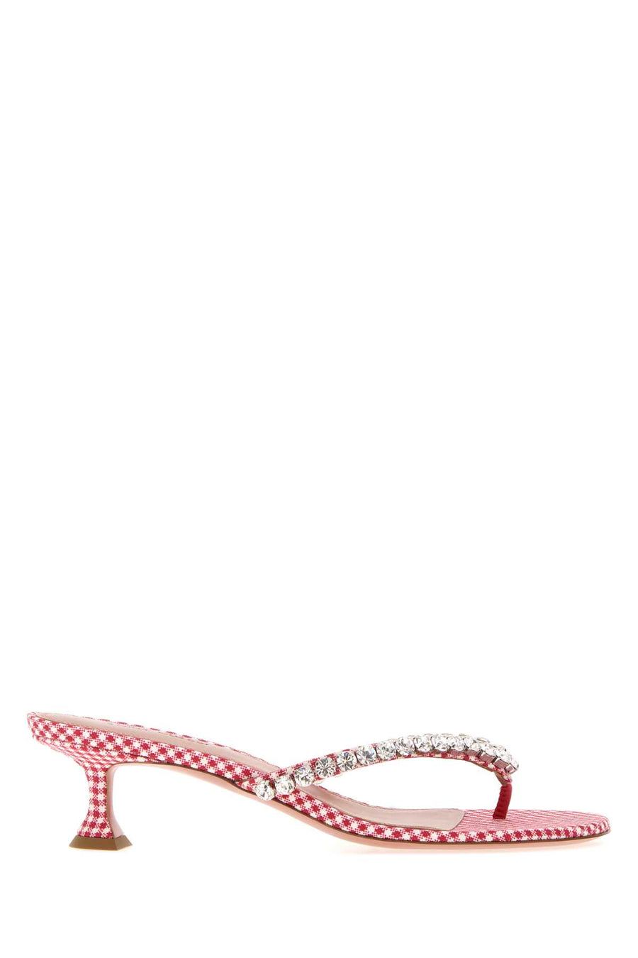 Embroidered Fabric Thong Mules Red&white Scarpe Con Tacco