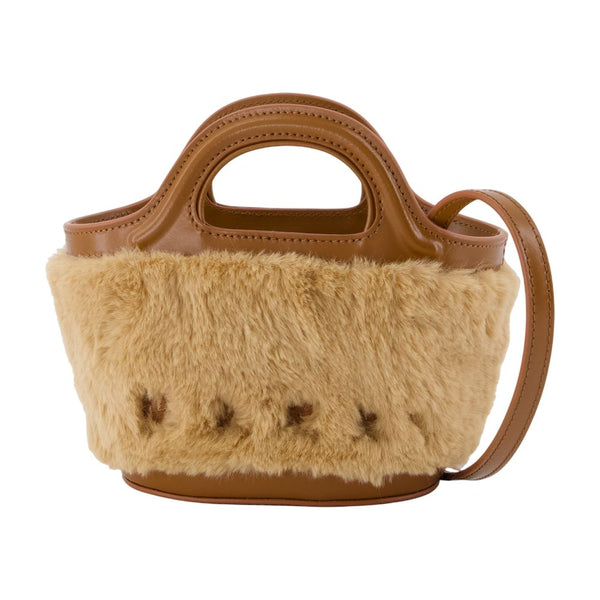 Marni Synthetic fur top handle bag in beige