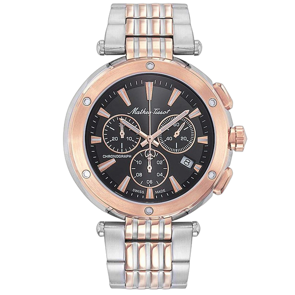 Mathey Tissot Stainless steel case and bracelet watch in black