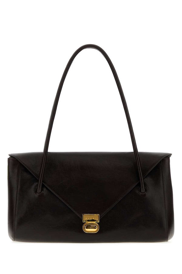 Marni East Exterior: 100% Bovine leather; Lining: 100% Cotton; Finishing: Golden metal shoulder bag in brown