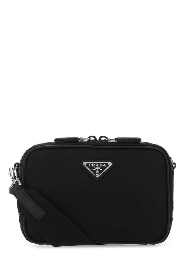 Black Leather And Nylon Crossbody Bag F0002 Borse A Tracolla