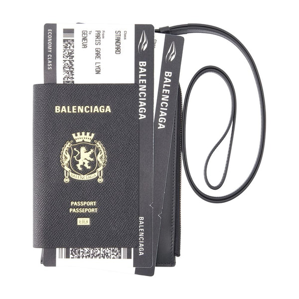 Balenciaga calfskin passport holder in black