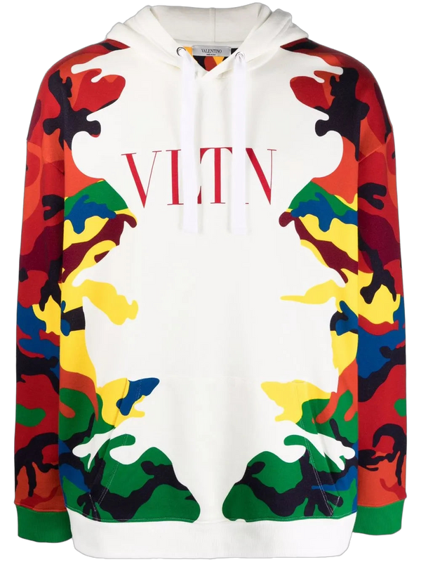Valentino cotton-blend jersey fleece hoodie in white