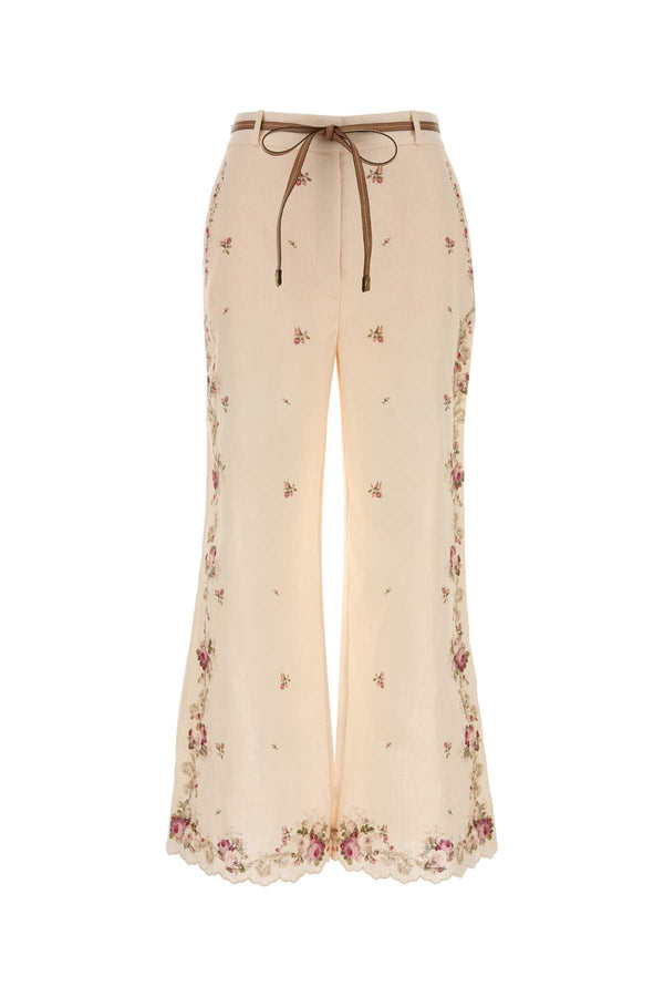 Printed Linen Patience Pant Cream/pinkrose Exterior: Pantaloni