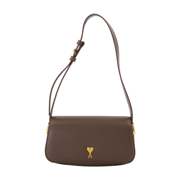 AMI Paris Calfskin shoulder bag in brown
