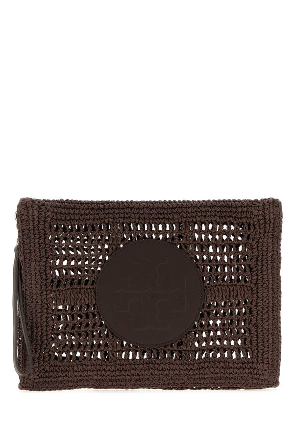 Brown Raffia Ella Clutch Darkcocoa Portafogli