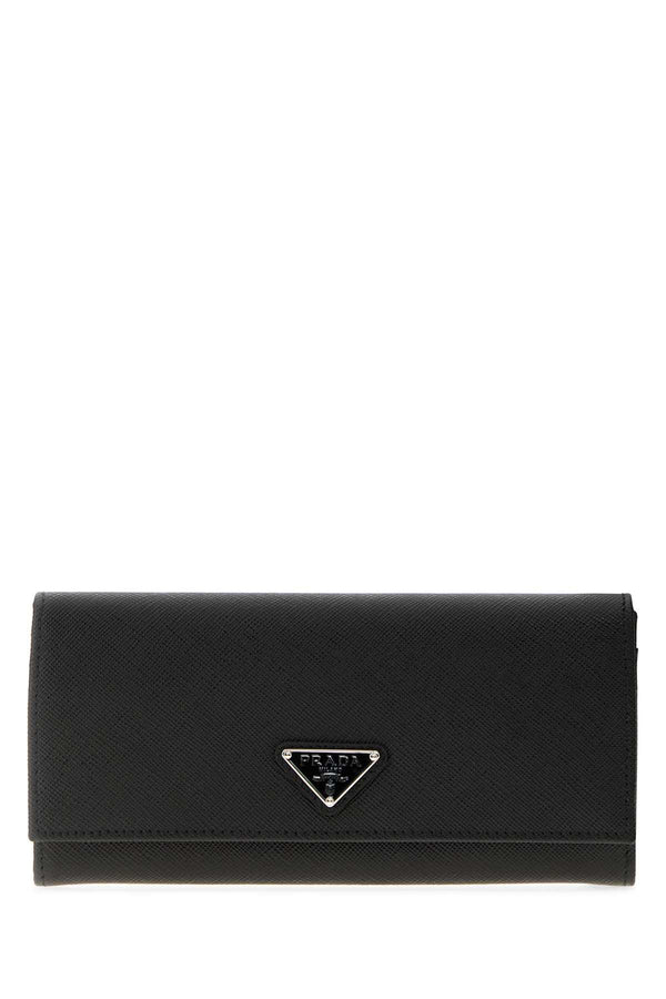 Prada Exterior: 100% Leather Finishing: Silver metal wallet in black