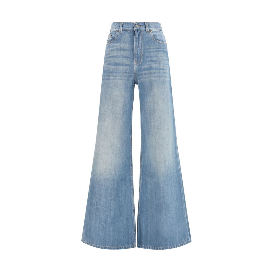 Blue Cotton Flared Jeans Clothing