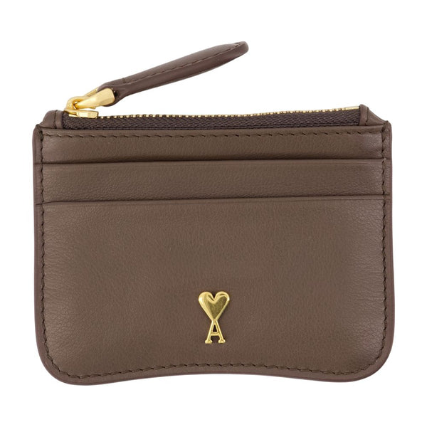 AMI Paris Calfskin card case in brown
