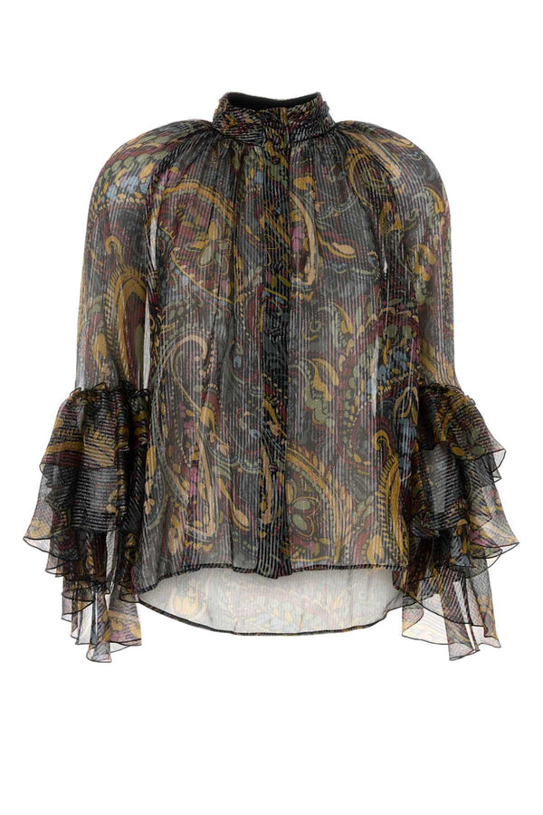 Printed Silk Blend Blouse X0810 Exterior: Metal Fiber Camicie
