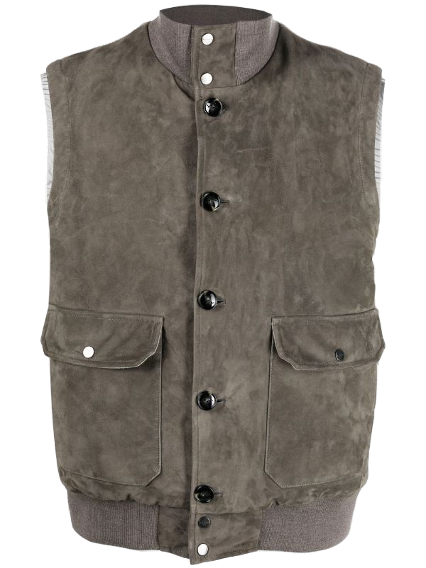 Kiton Outer: Calf Suede 100% gilet in taupe