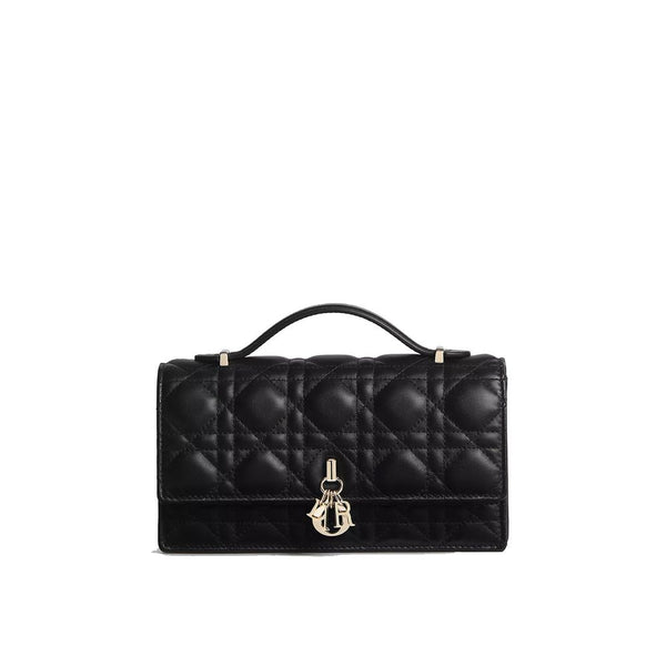 Dior 100% Leather – Black Cannage Lambskin top handle bag in black