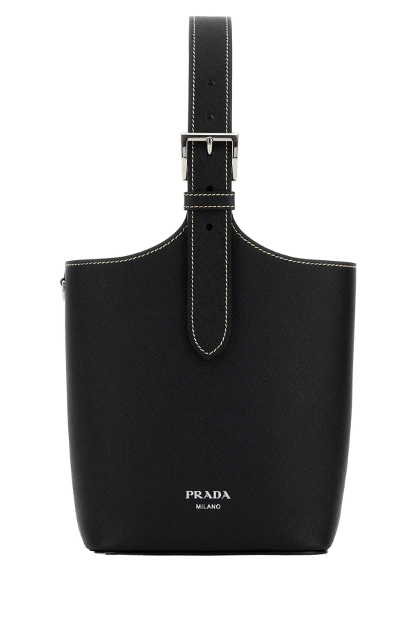 Prada Exterior: 100% Leather; Lining: 100% Leather; Finishing: Silver metal shoulder bag in black