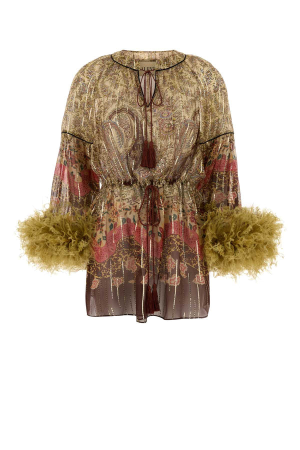 Printed Silk Blouse Almondbeigemulticolor Maglie