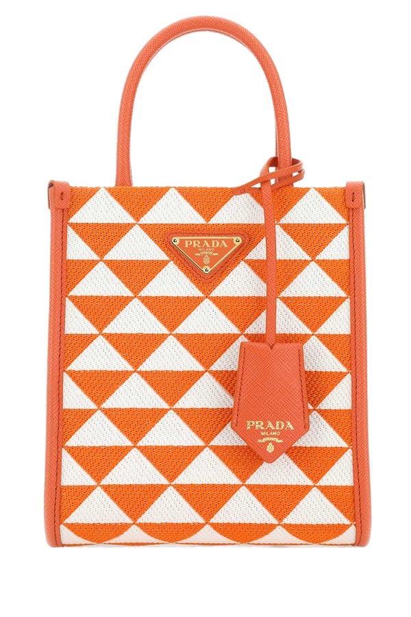 Prada 100% nylon piqué top handle bag in orange