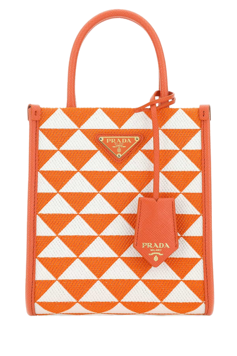 Prada 100% nylon piqué top handle bag in orange