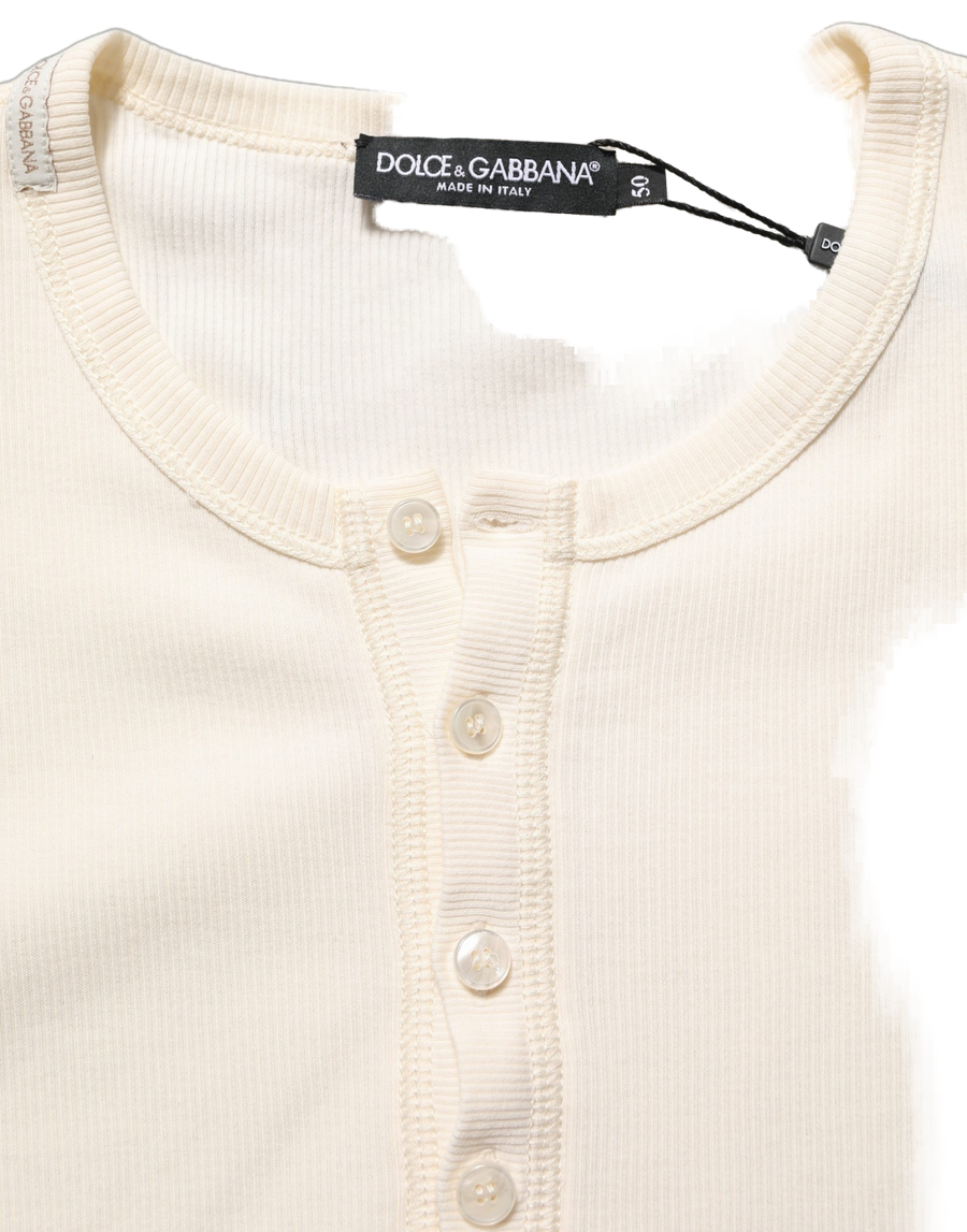 Off White Cotton Henley Long Sleeves T-Shirt