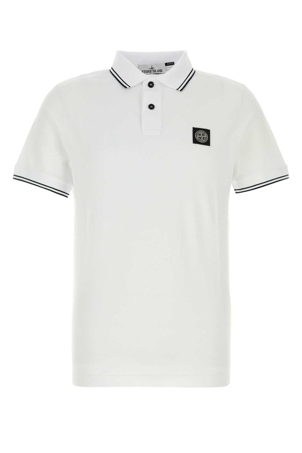 White Stretch Piquet Polo Shirt Exterior: Cotton Elastane