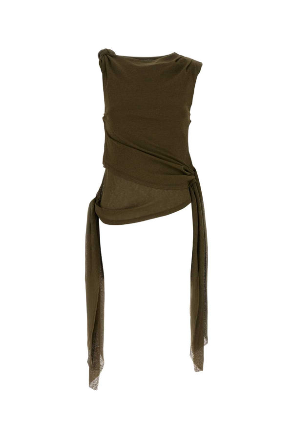Marl Mesh Tie Knot Tank Top Military Olive Maglie