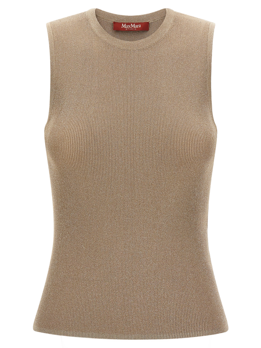 Beige Polyamide Sleeveles T-Shirt