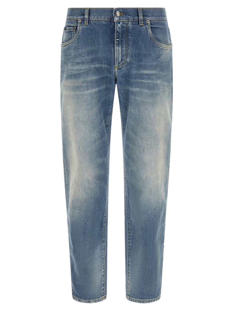 Blue Cotton Straight-Leg Jeans Clothing