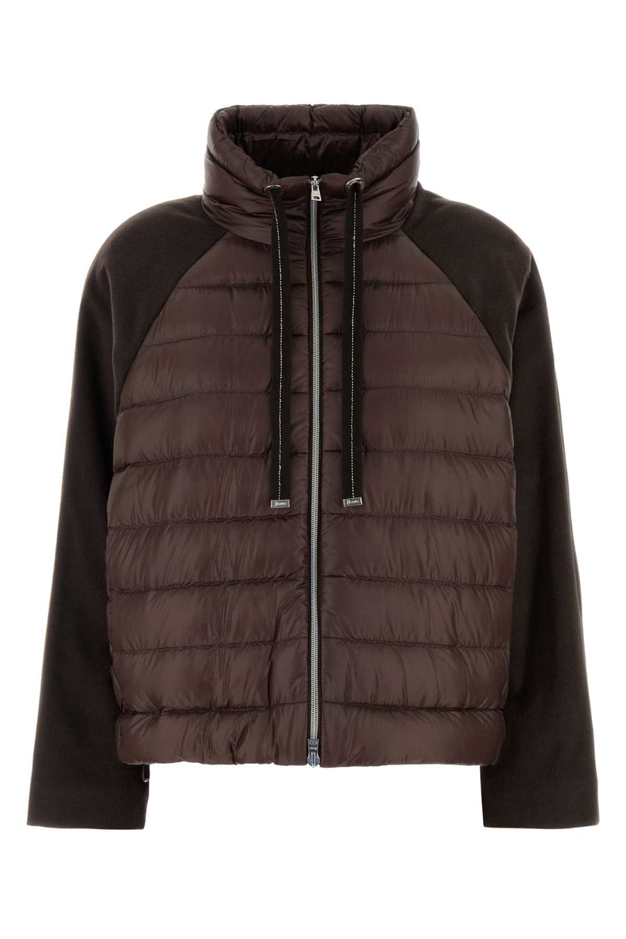 Herno Tricot Exterior 1: 70% Polyester 15% Modal 15% Wool; Exterior 2: 100% Nylon; Lining: 100% Nylon; Padding: 80% Down 20% Feather down jacket in brown