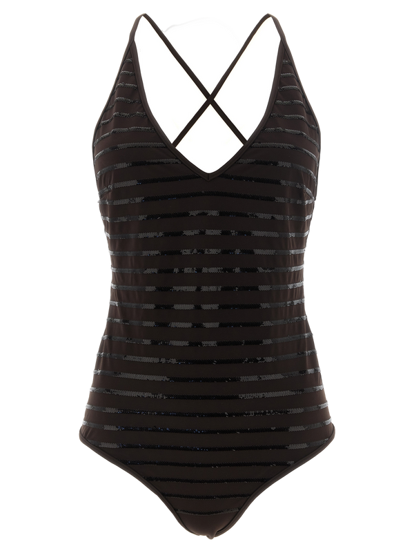 Brunello Cucinelli 75% polyamide one-piece swimsuit in brown