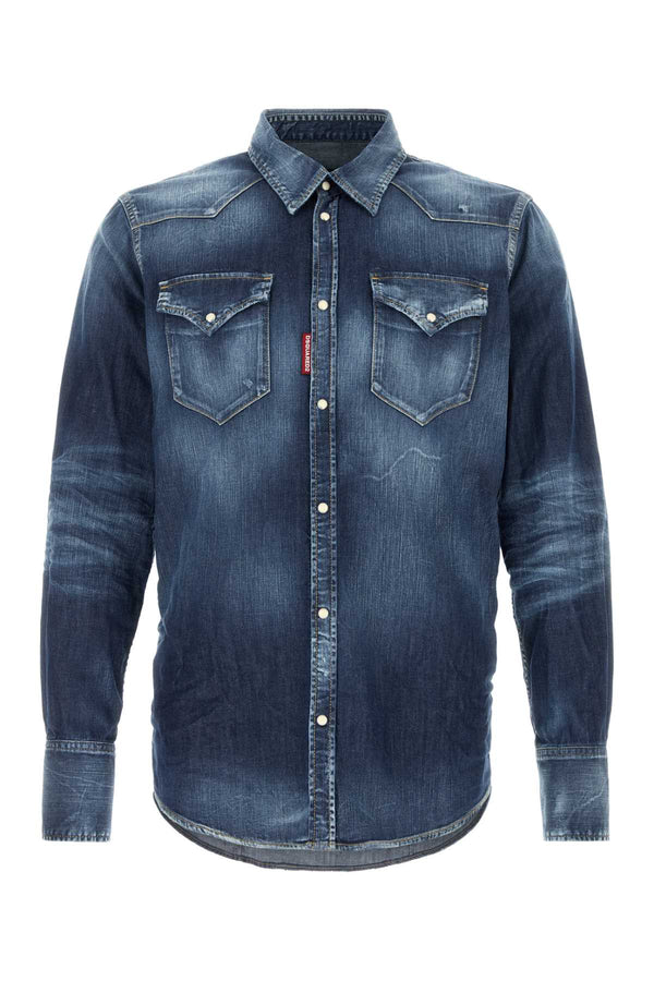 Dsquared2 Western 98% Cotton 2% Elastane shirt in navy