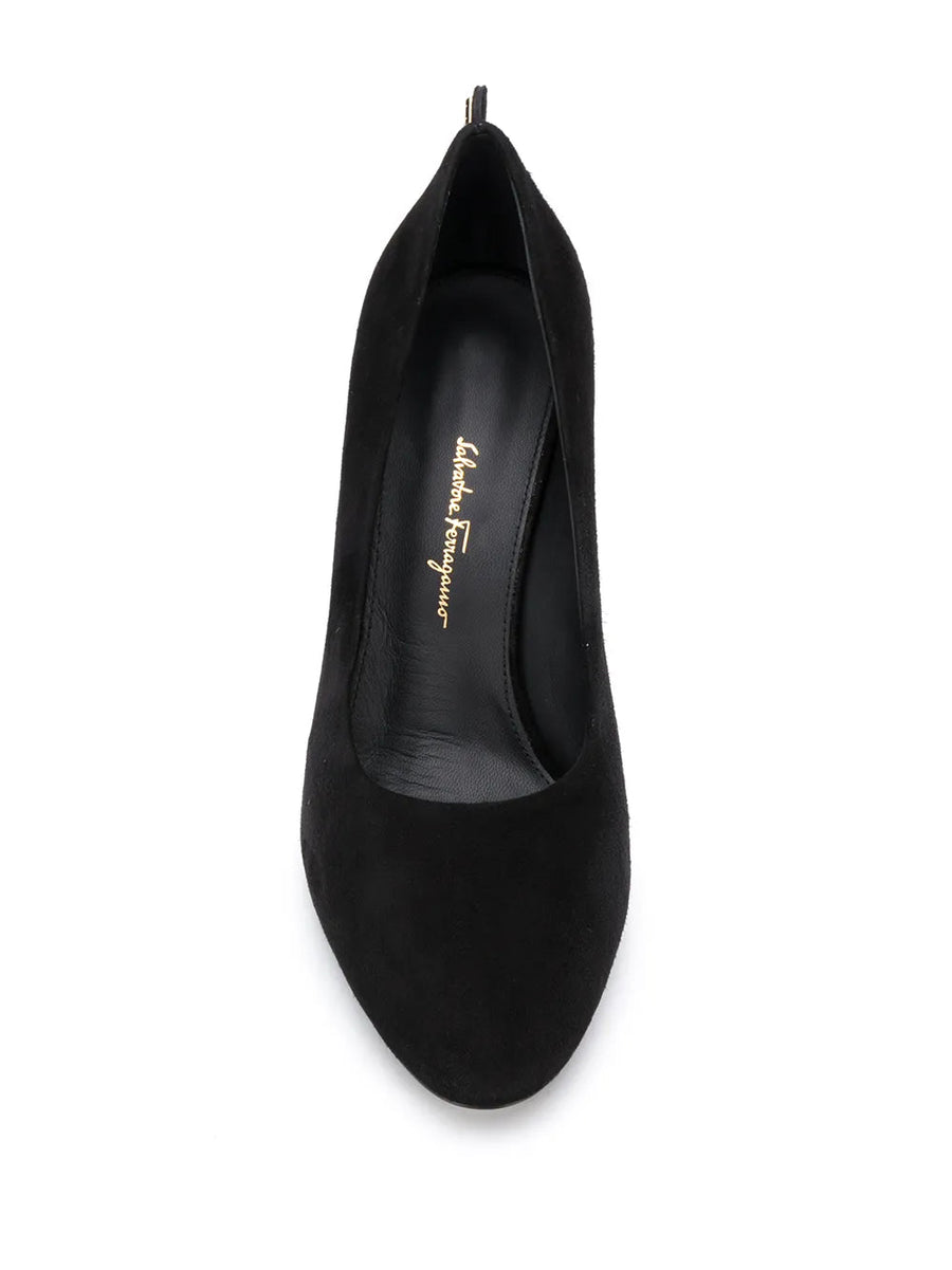 Ferragamo Kid leather and suede pump in black