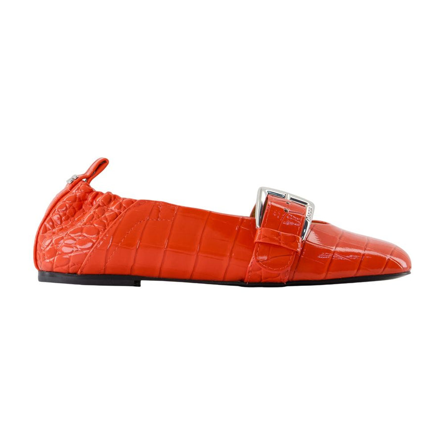 Ganni Calfskin ballerina in orange
