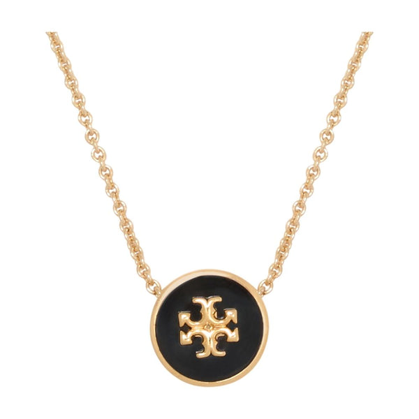 Tory Burch Gold-plated metal with black enamel necklace in black