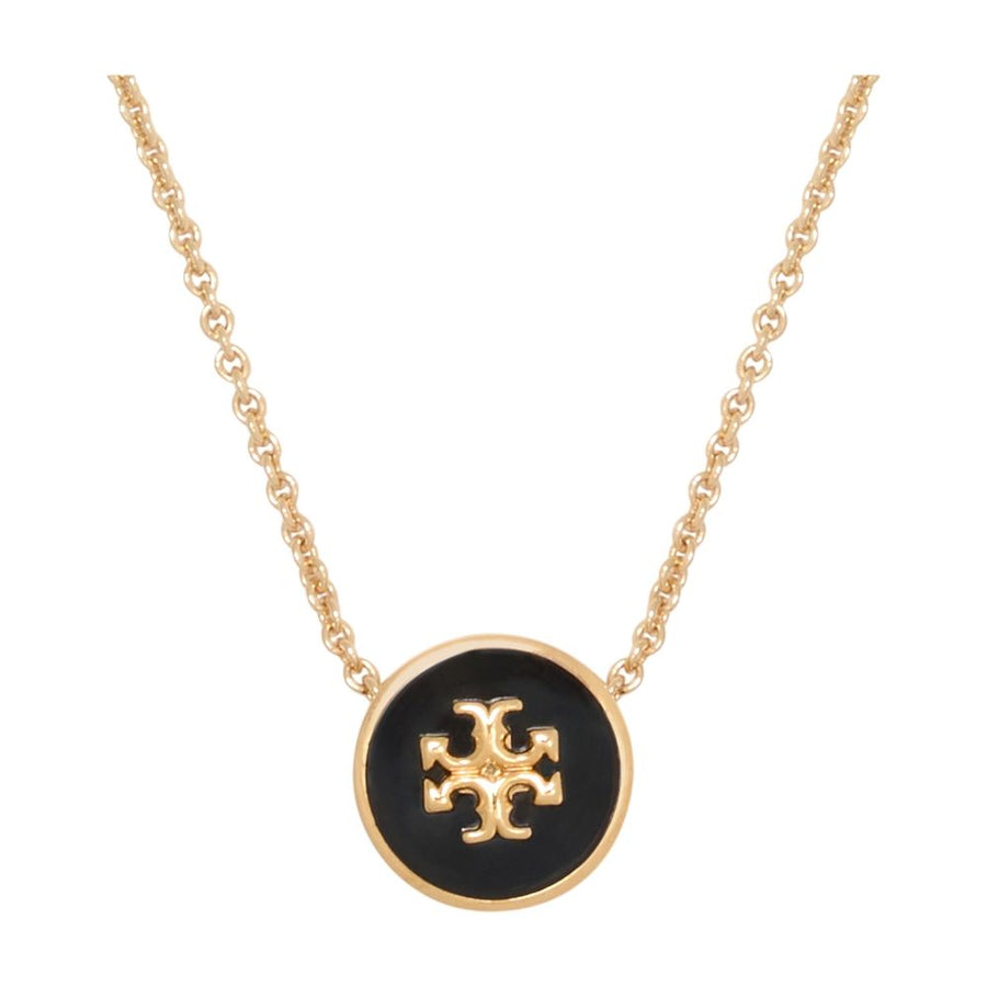 Tory Burch Gold-plated metal with black enamel necklace in black