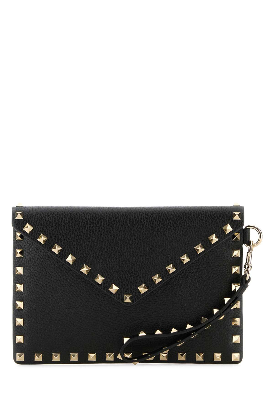 Valentino Garavani Flat Exterior: 100% Calf Lining: 100% Suede Finishing: Platinum clutch in black